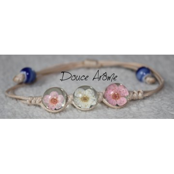 Bracelet Fleurs pressées - Rose & Blanc