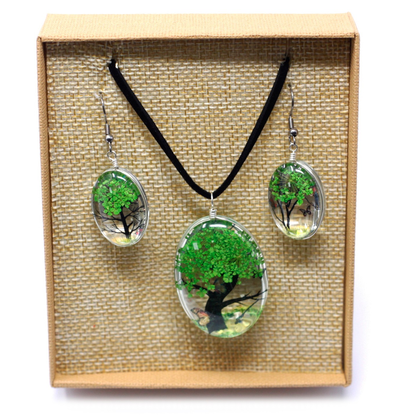 Collier Pendentif Avec De VRAIES Fleurs Pressées - Parure Naturelle En Résine Et Acier - Multicolore