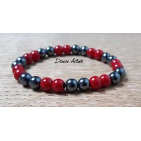 Bracelet d'Hématite et Corail rouge