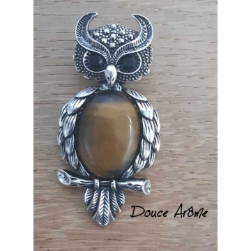 Broche Hibou en Oeil du Tigre