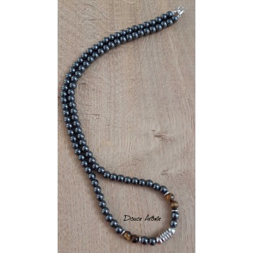 Collier magnétique en Hématite & Oeil du Tigre