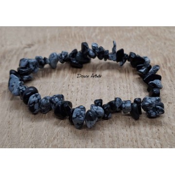 Bracelet en Eclats de Obsidienne Flocons de Neige