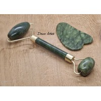 Lot Roller Jade & Gua Sha en Jade Verte