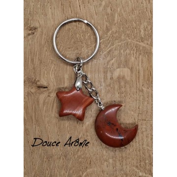 Porte-clé Lune & Etoile en Jaspe rouge