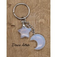 Porte-clé Lune & Etoile en Opaline